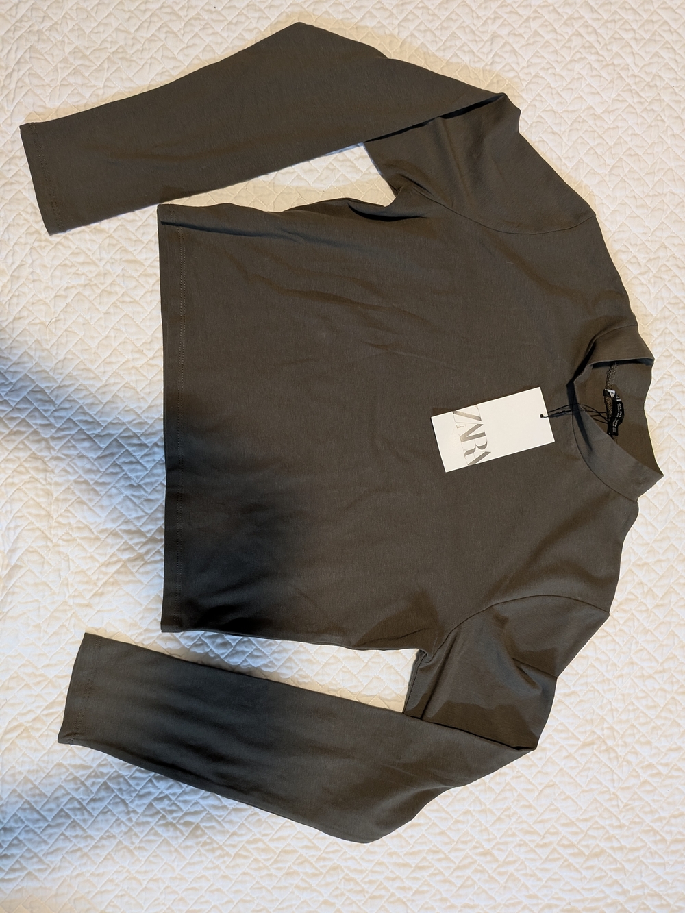 Zara Olive Green Ribbed Crewneck Top